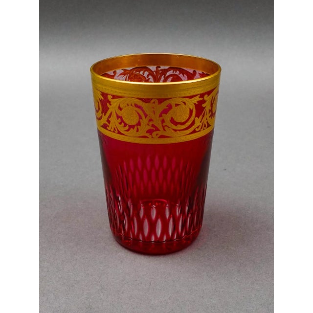 Mid-Century Modern Mid 20th Century Saint St Louis Crystal France Thistle Red & Gold Encrusted Tea Tumbler Glass For Sale - Image 3 of 8