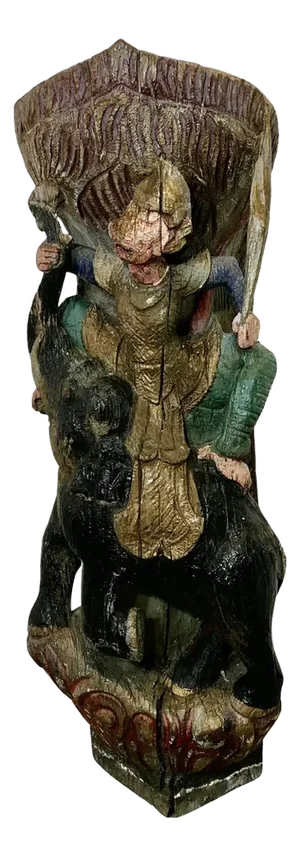 Burmese Temple Carving Polychrome Monkey and Elephant