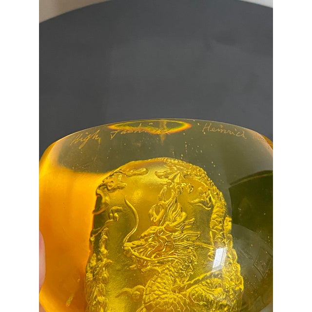 2000 Heinrich Wang Liuli Crystal Dragon Rooster Bowl For Sale - Image 10 of 16