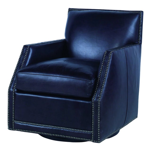 Century Furniture Bryson Swivel Chair, Steel Leather For Sale