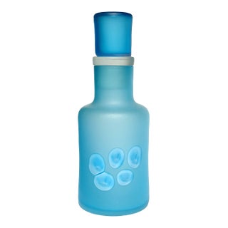 Vintage Murano Ermanno Toso Satin Surface Blue Murrine Canes Italian Art Glass Decorative Decanter For Sale
