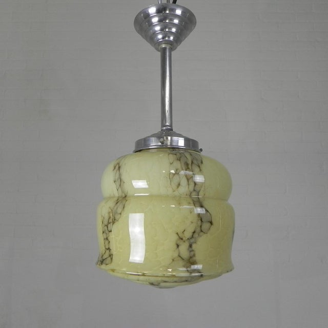 Art Deco Pendant Lamp with Marbled Glass Shade, 1930s For Sale - Image 17 of 17