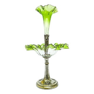 Art Nouveau Fruit Bowl on Stand with Flute Vase, 1900s For Sale