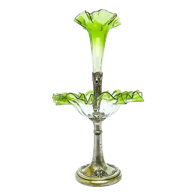 Art Nouveau Fruit Bowl on Stand with Flute Vase, 1900s For Sale