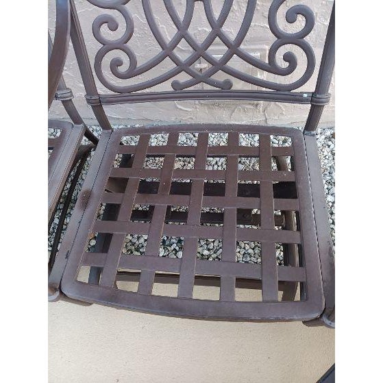1990s Cast Aluminum Brown Patio Rocking Armchair Set of 4 For Sale In Naples, FL - Image 6 of 9