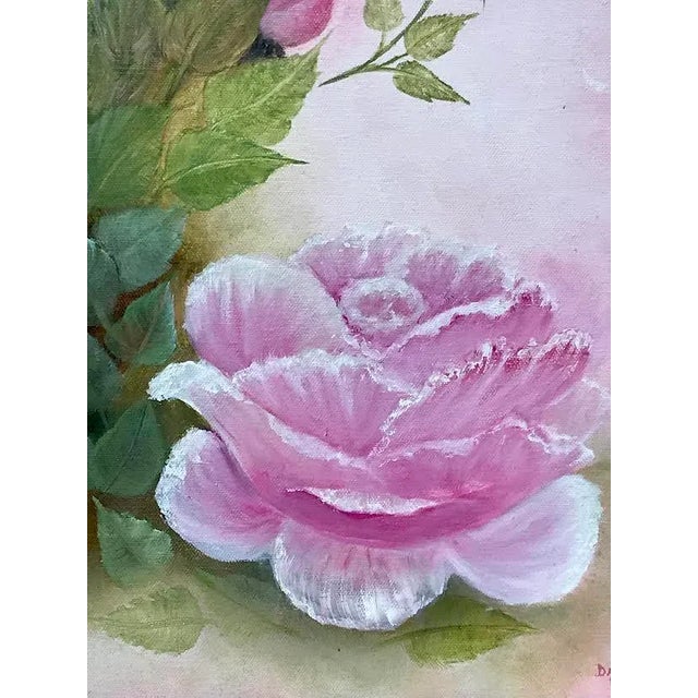 Vintage Impressionist Oil Painting of Pink Roses by Darlene Nolan For Sale - Image 4 of 8