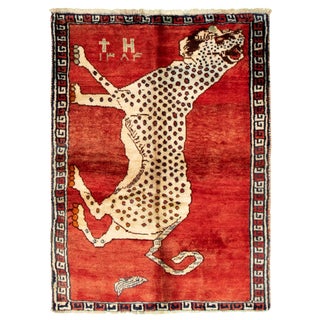 1970s Tiger Motif Handmade Wool Rug-3′8″ × 4′ For Sale