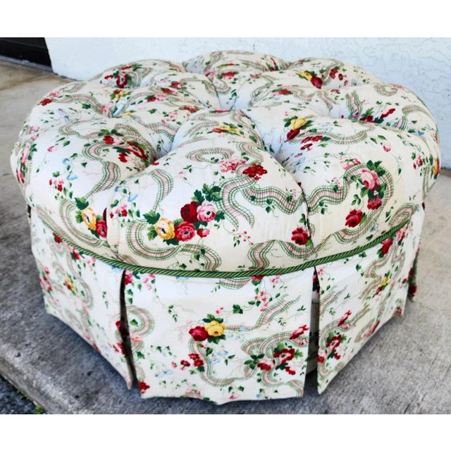Floral Roses Ottoman Tufted Round For Sale - Image 4 of 14