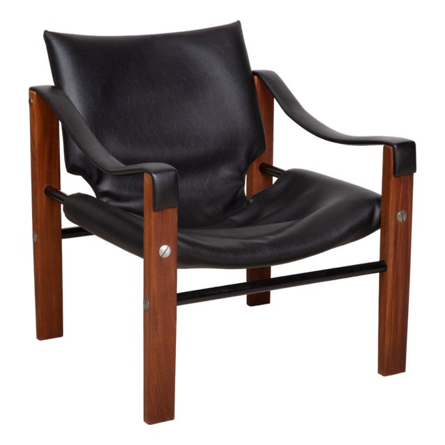 Vintage Leather and Wood Safari Armchair by Maurice Burke for Arkana For Sale