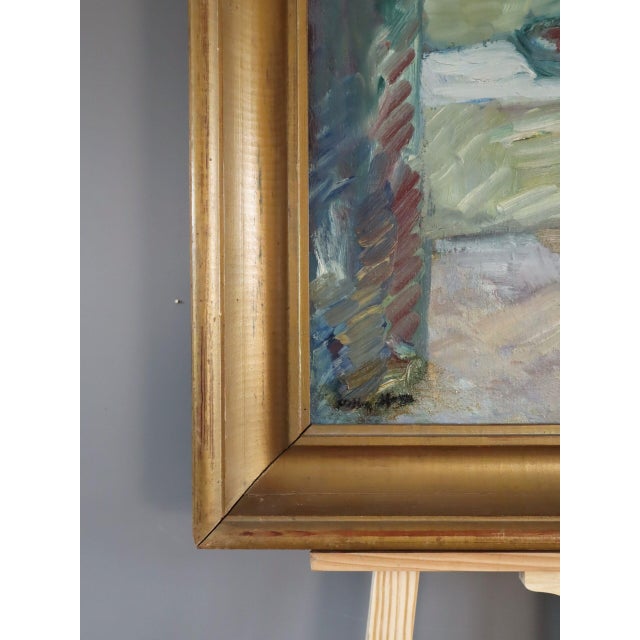 Textile Mid-Century Modern 'Figure by the Window' Swedish Abstract Figurative Oil Painting, Framed For Sale - Image 7 of 12