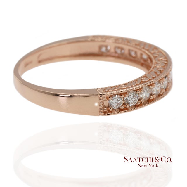 14K Rose Gold Side Engraving Natural Diamond Band Ring Metal Type: 14k Solid Rose Gold Total Item Weight: 2.9 Grams Ring...