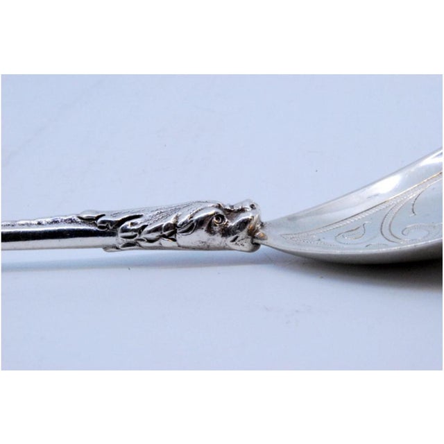 Silver Ice Cream Scoop with Embossed Handle, Engraved Shell and Dragon Head For Sale - Image 3 of 9