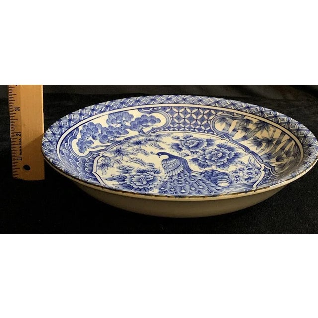 This large Vintage Asian Blue & White Peacock Decorative Plate / Bowl will look amazing on your coffee table or hung on...