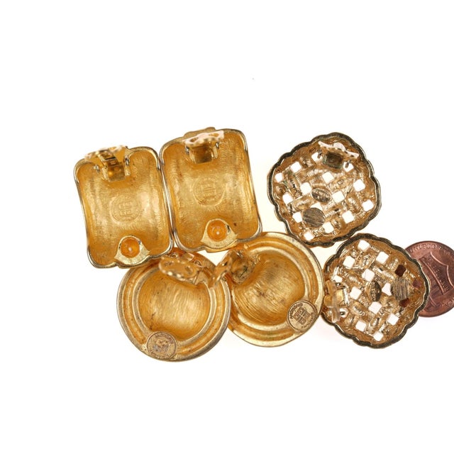 Late 20th Century 3pr Vintage Givenchy Gold tone clip on earrings For Sale - Image 5 of 5