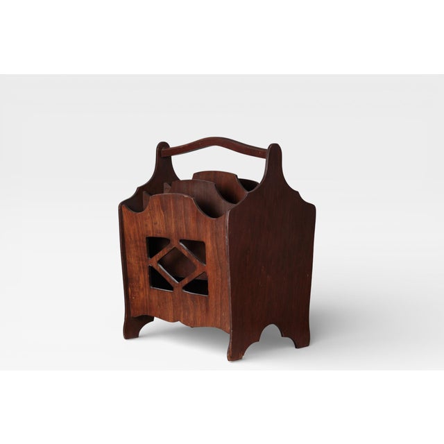 1950s Mid 20th Century Chippendale Revival Wooden Magazine Rack With Center Cutout For Sale - Image 5 of 16