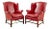 English Georgian Style Ruby Red Leather Wingback Chairs - a Pair For Sale
