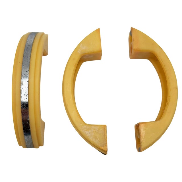 Art Deco Bright Yellow Bakelite Drawer Pulls W/ Chrome Strip, Set of 6 For Sale - Image 11 of 14