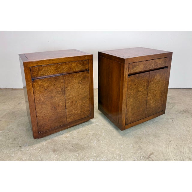 Mid Century Modern Milo Baughman Style Burlwood & Walnut Nightstands For Sale - Image 12 of 12