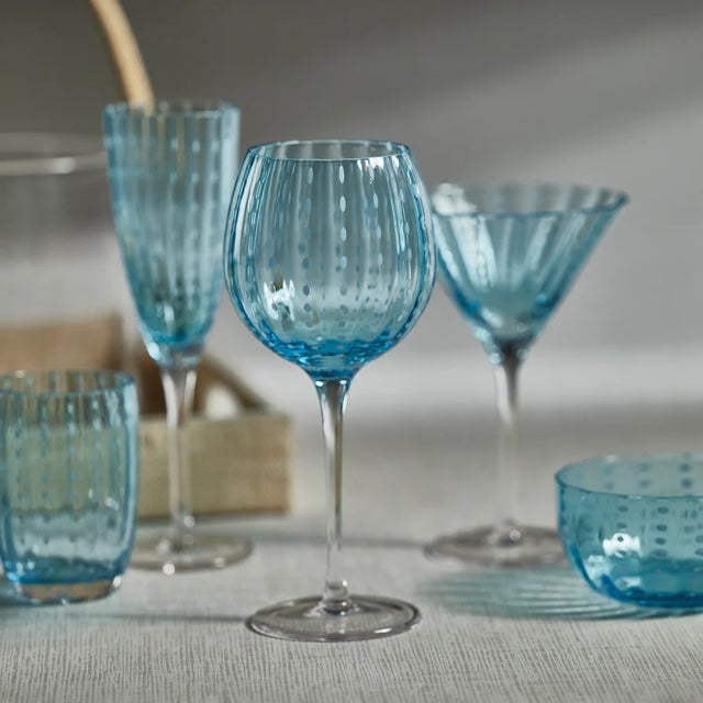 Portofino Aqua Blue - White Dot Martini Glasses - Set of 6 For Sale - Image 4 of 4