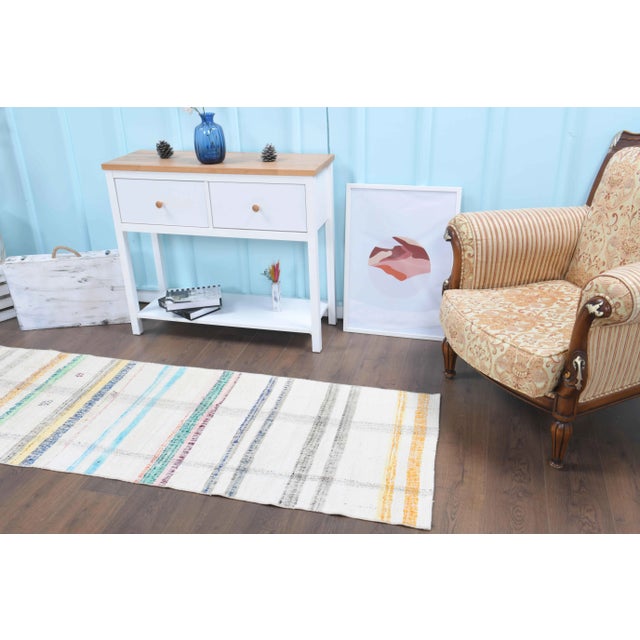 Vintage Turkish Hand-Knotted Wool Cotton Beige Kilim Runner Rug For Sale - Image 6 of 10