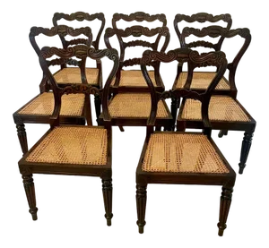 Antique Regency Carved Rosewood Dining Chairs, 1860, Set of 8