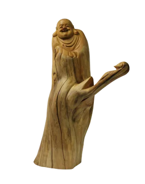 Chinese Cypress Wood Carved Standing Happy Buddha Statue