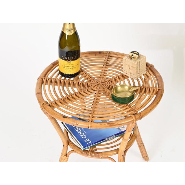 Mid-Century Italian Organic Round Coffee Table in Rattan and Wicker, 1960s For Sale - Image 13 of 14