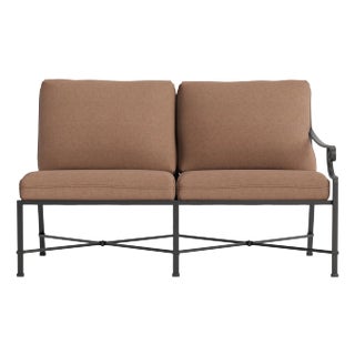 Brown Jordan Venetian Right Arm Loveseat, Textured Pewter frame with Fusion Clay fabric For Sale