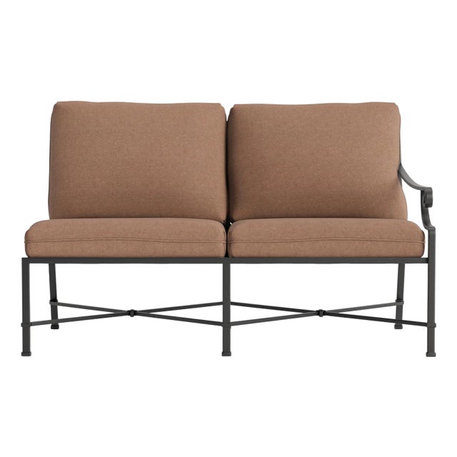 Brown Jordan Venetian Right Arm Loveseat, Textured Pewter frame with Fusion Clay fabric For Sale