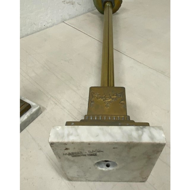 Metal Early 20th Century Italian Plate Brass Spelter & Marble Base Candle Holders For Sale - Image 7 of 8