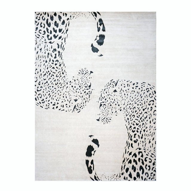 Modern Indian Nepalese Wool & Silk 9x14 Ivory & Black Jaguar Handmade Area Rug #1144032 For Sale - Image 3 of 10