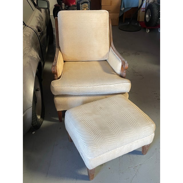 Neoclassical Armchair With Tassel Carved Arm & Ottoman For Sale In Dallas - Image 6 of 10