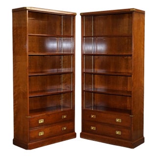 Military Campaign Open Bookcases from Kennedy, London, Set of 2 For Sale