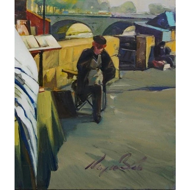 1990s 1990s Urban Oil Painting: Paris Book Market by Artist Lev Morozov 110-95 For Sale - Image 5 of 6