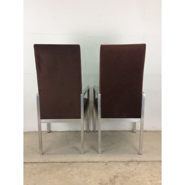 Founders Furniture Company Set of 6 Postmodern Dining Chairs by Milo Baughman With Vintage Upholstery and Chrome Frames For Sale - Image 4 of 11