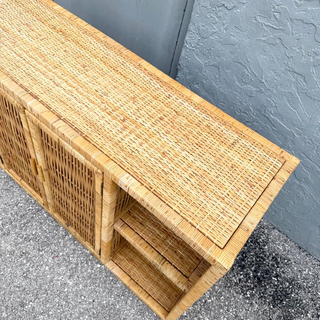 Boho Chic Vintage Boho Chic Blonde Wicker Credenza For Sale - Image 3 of 10