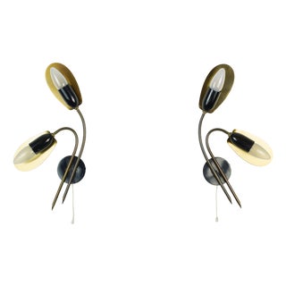 Mid-Century Sconces Wall Lamps in Brass and Black Metal, 1950s, Set of 2 For Sale
