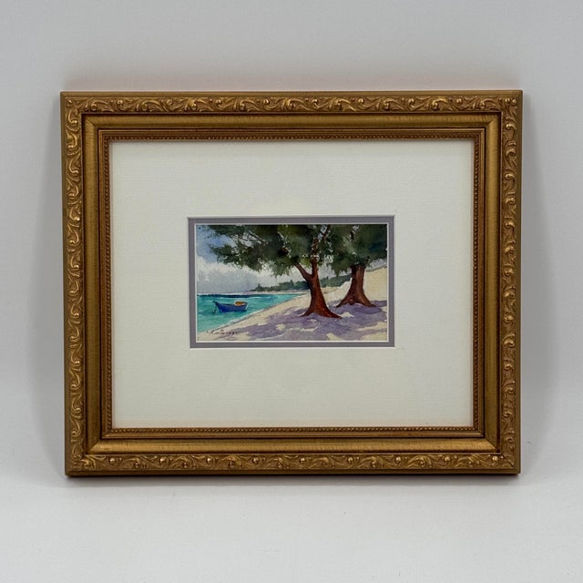 Sand Original Watercolor Signed by Lorna Griggs, Cayman Islands Landscape For Sale - Image 8 of 11