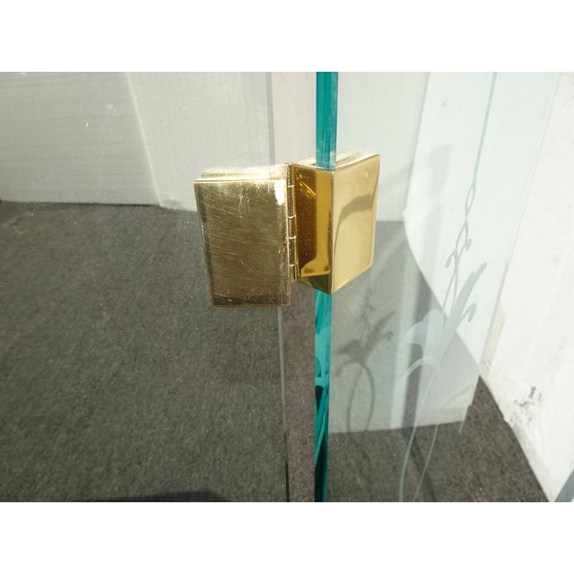 Fireplace Screen With Three Panel Floral Etched Glass and Brass Hinges For Sale - Image 16 of 18