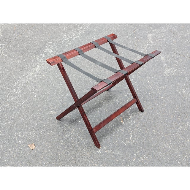 Mid-Century Modern Vintage Folding Luggage Rack With Canvas Straps For Sale - Image 3 of 7