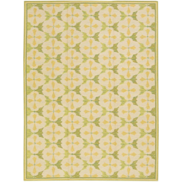 Vintage Portuguese Arraiolos Needlepoint Allover Pattern Green Wool Rug For Sale - Image 10 of 10