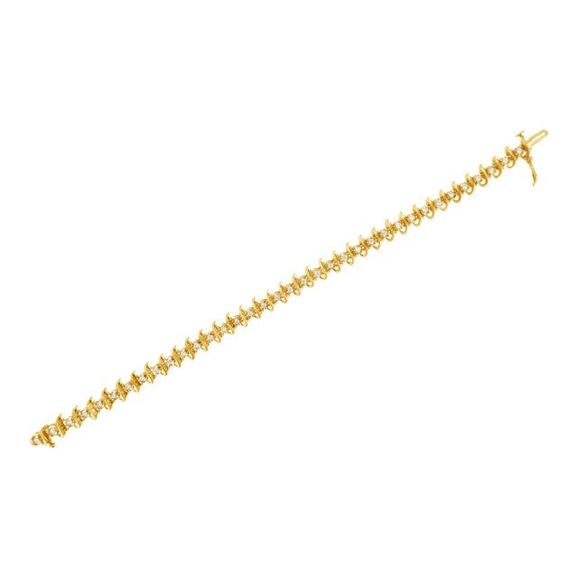 Early 21st Century 10KT Yellow Gold Plated .925 Sterling Silver 1 cttw Prong-Set Diamond Link Bracelet - 7.5" For Sale - Image 5 of 7