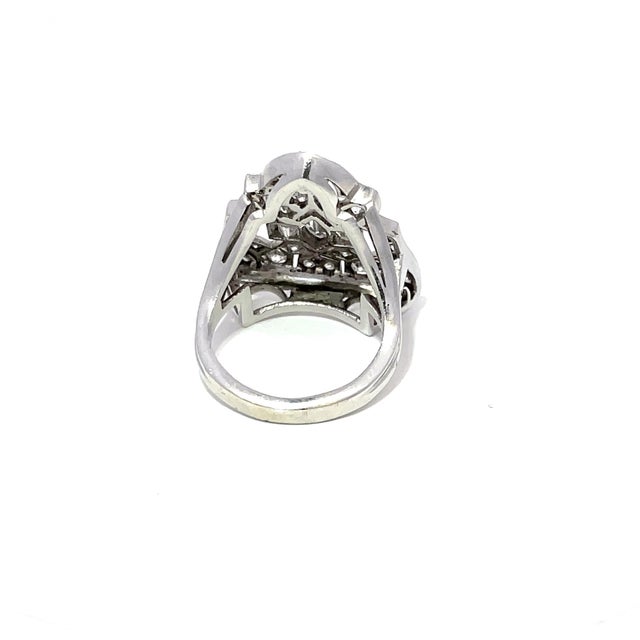 Antique 14k White Gold Art Deco Cocktail Ring With 1.5 CTW Diamonds, Size 4.5 For Sale - Image 4 of 10