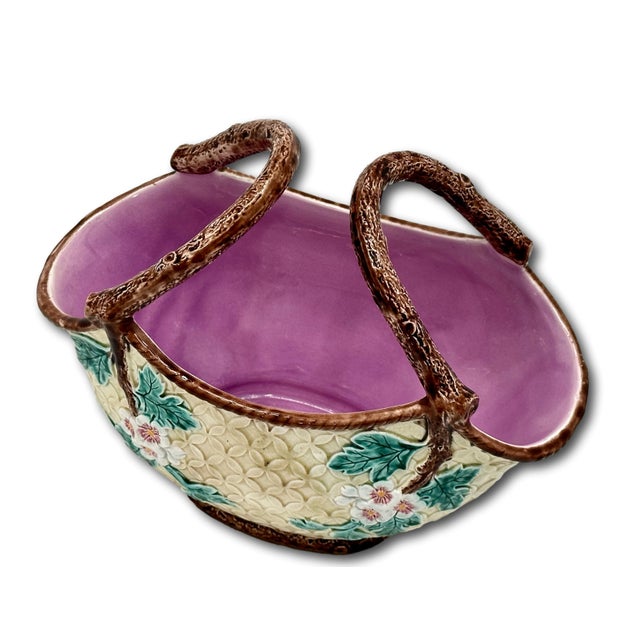 Victorian Rare & Beautiful Large Size Antique Victorian Majolica Basket With Outstanding Colors - Circa 1880s For Sale - Image 3 of 18