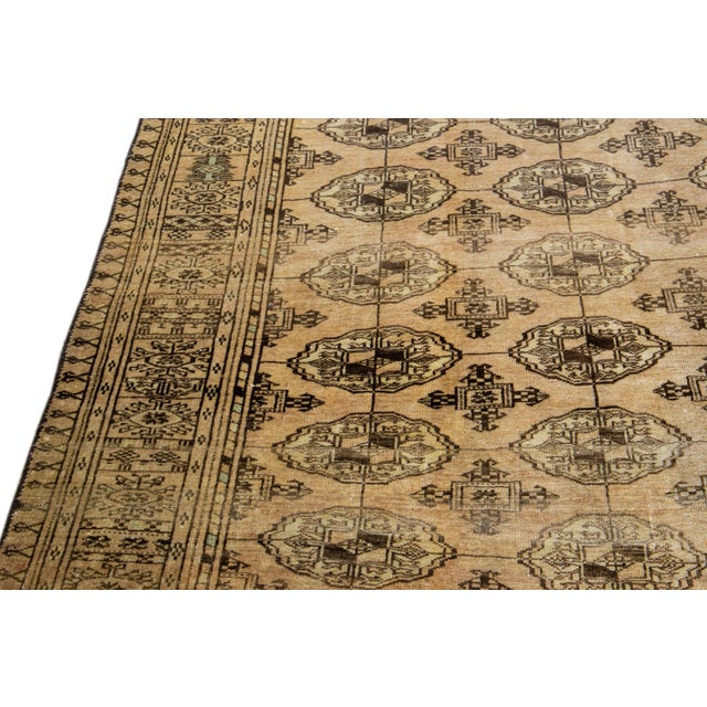 Textile Antique Turkmen Handmade Geometric Pattern Beige Wool Rug For Sale - Image 7 of 11