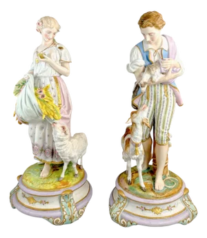 French Bisque Porcelain Figurines from Vion & Baury, Paris, 1870s, Set of 2