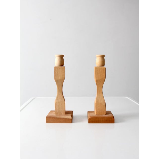 Late 20th Century Pair of Vintage Handmade Wooden Candlesticks For Sale - Image 5 of 11