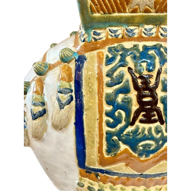 Vintage Hollywood Regency Style Glazed Terracotta Elephant Garden Seat For Sale - Image 12 of 18