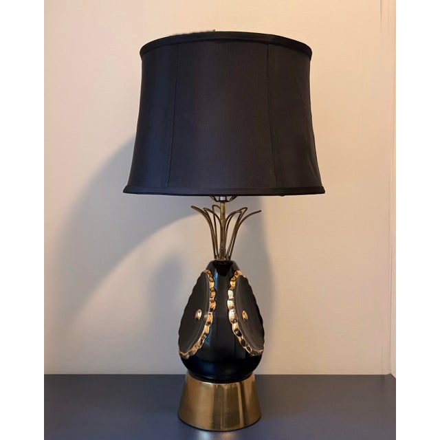 Mid 20th Century Vintage Sculptural Black & Gold Ceramic Lamps, Companion Pair, Mid-Century Atomic Era For Sale - Image 5 of 10