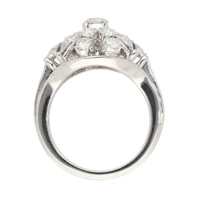 Early 21st Century Vintage 1.30 Carat Old Euro-Cut Diamond Flower Ring in 14k White Gold, Size 6 For Sale - Image 5 of 6